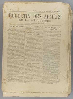 Seller image for Bulletin des armes de la Rpublique N 108. Rserv  la zone des armes. Contient le tableau d'honneur, citations  l'ordre de l'arme. 20-23 juin 1915. for sale by Librairie Et Ctera (et caetera) - Sophie Rosire