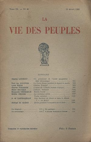 La vie des peuples. Revue de la pensée et de l'activité françaises et étrangères. N° 36, tome IX....