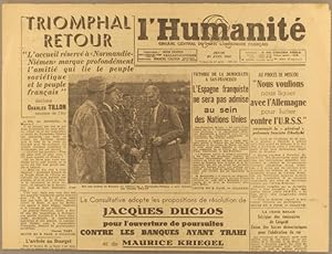 L'Humanité. Nouvelle série N° 267. Organe central du Parti communiste français. 21 juin 1945.