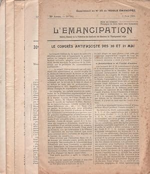 Seller image for L'Emancipation. Lot de 4 numros de 1934-1935. Supplment de l'Ecole Emancipe. Bulletin mensuel de la Fdration des Syndicats des membres de l'enseignement laque. 1934-1935. for sale by Librairie Et Ctera (et caetera) - Sophie Rosire