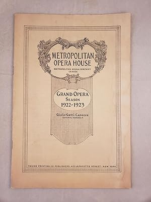 Bild des Verkufers fr Metropolitan Opera House Grand Opera Season 1922-1923 Program for Cavalleria Rusticana zum Verkauf von WellRead Books A.B.A.A.