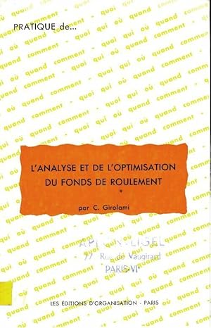 L'analyse et de l'optimisation du fonds de roulement - C Girolami