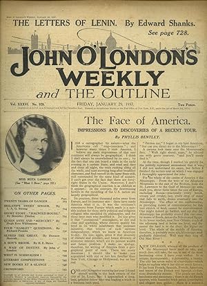 Imagen del vendedor de John O'London's Weekly and The Outline | Volume XXXVI. Issue Number 929 | Friday, January 29, 1937 | H. E. Bates 'A Boy's Brook'; Phyllis Bentley 'The Face of America'; Benedict Thielen - Complete Short Story 'Haunted House'; Edward Anton 'The Vogue of the Short Story'; Richard Prentis 'Four Hamlet Questions'; Edward Shanks 'The Letters of Lenin'. a la venta por Little Stour Books PBFA Member