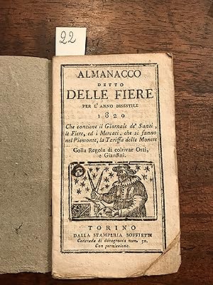 Almanacco detto delle fiere per l'anno 1820 che contiene il Giornale de' Santi, il levare del sol...