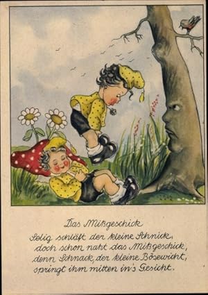 Künstler Ansichtskarte / Postkarte Das Missgeschick, Zwerge Schnick und Schnack, Baum mit Gesicht