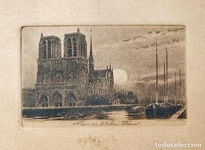 Notre Dame de Paris, Eau forte par CH Pinet, escuela francesa siglo XIX