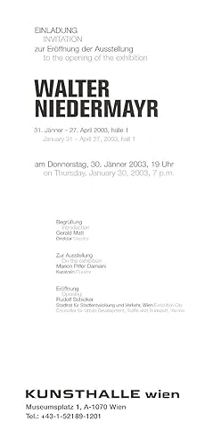 Bild des Verkufers fr Walter Niedermayr (announcement) zum Verkauf von The land of Nod - art & books