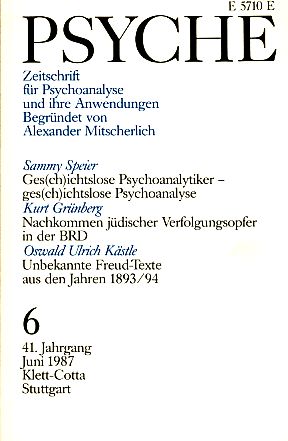 Seller image for Psyche 41. Jahrgang 1987, Heft 6. for sale by Fundus-Online GbR Borkert Schwarz Zerfa