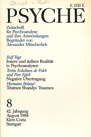 Bild des Verkufers fr Psyche 42. Jahrgang 1988, Heft 8. zum Verkauf von Fundus-Online GbR Borkert Schwarz Zerfa