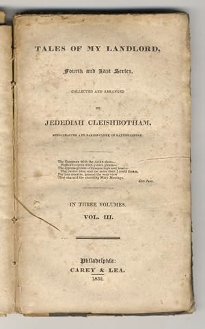 Bild des Verkufers fr Tales of my Landlord. Fourth and Last series. Collected and arranged [.] In three volumes. Vol. III. zum Verkauf von Libreria Oreste Gozzini snc