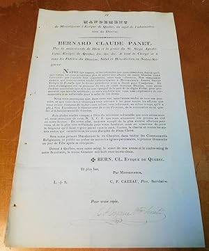 MANDEMENT de Monseigneur l’Évêque de Québec, au sujet de l’administration du Diocèse (original de...