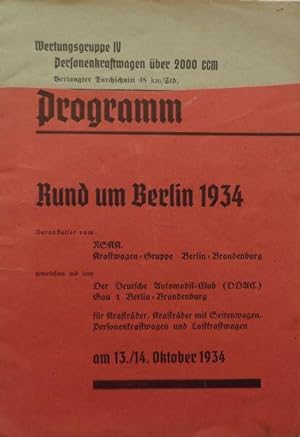 Rund um Berlin 1934. Programm. Verantwortlich für den Inhalt: Rolf Schur, Berlin-Charlottenburg.