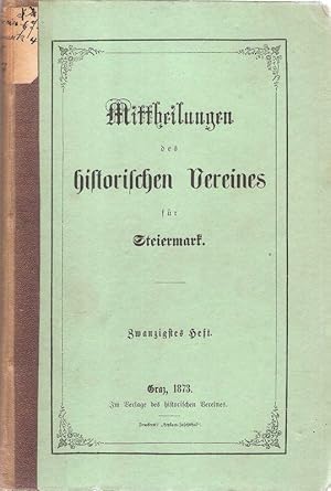 Seller image for Mittheilungen des Historischen Vereines fr Steiermark. XX Heft. for sale by Brbel Hoffmann