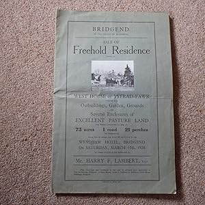 Bridgend, Glamorgan - West House or Ystrad-Fawr - Auction Sale Catalogue 1928 with a Photo and a ...