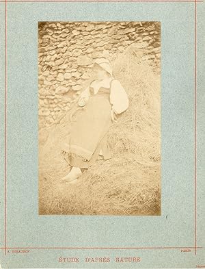 Adolphe Giraudon, France, étude d'après nature, jeune fille aux foins