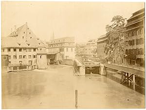 France, Strasbourg, La Petite France, Passerelle piétonne de la Glacière, écluse, circa 1885