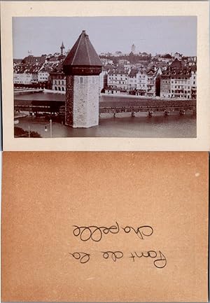 Suisse, Schweiz, Lucerne, Luzern, Pont de la Kapellbrücke et la Wasserturm, circa 1899