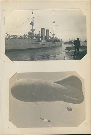 Portugal, Lisbonne, navire de la marine de guerre Française et dirigeable, zeppelin Français