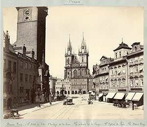 Tchécoslovaquie, Prague, l'hôtel de ville, la colonne de la Vierge, l'église Notre-Dame du Týn