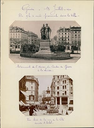 Suisse, Genève, le monument de l'union du canton et vue de la rue de la Cité