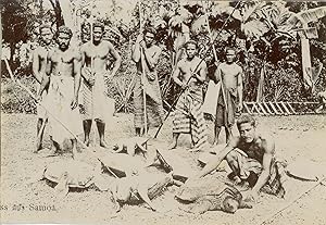 Samoa, Natives posing with turtles