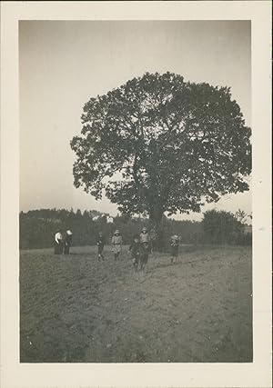 France, Le Plessis, Enfants sous un arbre, 1912, Vintage silver print