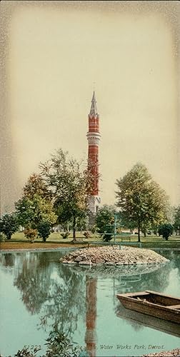 USA, Detroit, Water Works Park, Tower from the Lake.