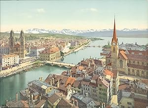 Zürich und die Alpen vom Petersturm gesehen.