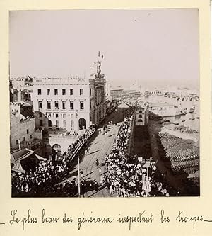 Algérie, Alger, Les généraux inspectant les troupes, 1898, Vintage citrate print