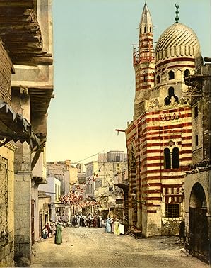 Le Caire. Mosquée et rue de la Citadelle I. Pavoisée pour une noce