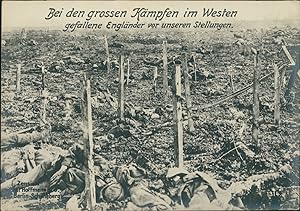 Première Guerre Mondiale 1914/18, Anglais morts devant les positions allemandes, vintage silver p...