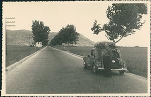 Espagne, Voiture sur une route en Espagne, ca.1952, Vintage silver print