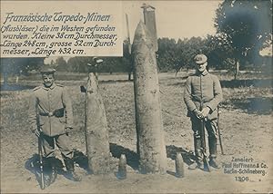 Première Guerre Mondiale 1914/18, Mines de torpilles françaises trouvées à l'ouest, vintage silve...