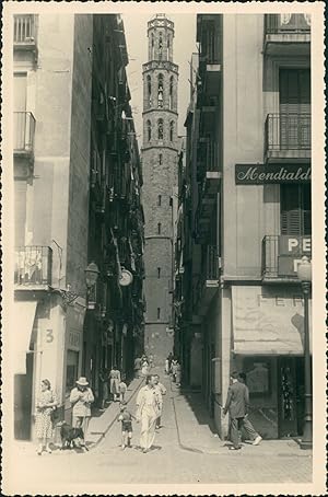 Espagne, Barcelone, Le clocher de Santa Maria del Mar, ca.1952, Vintage silver print