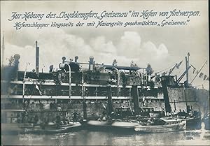 Première Guerre Mondiale 1914/18, Les Lloyd vapeurs Gneisenau dans le port d'Anvers, vintage silv...