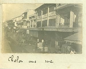 Indochine, Saigon, Cholon, Vue d'une rue, 1910, Vintage silver print
