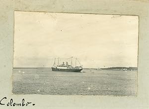 Ceylon, Colombo, Bateau approchant le port de Colombo, ca.1910, Vintage silver print