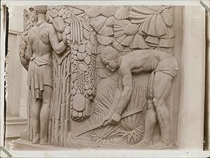 France, Paris, Exposition Coloniale Internationale, Bas relief africain labourant, 1931, vintage ...