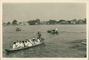 Indochine, Bateaux sur le fleuve, ca.1940, Vintage silver print