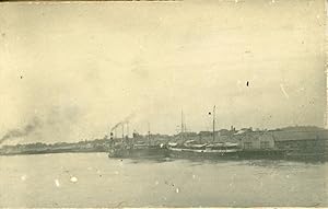 Singapore, Vue du port de Singapour, ca.1910, Vintage silver print