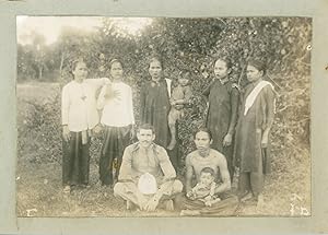 Indochine, Annam, Tay Ninh, Un Français avec les annamites, ca.1911, Vintage silver print
