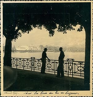 Suisse, Sur les bords du Lac de Lugano, 1949, Vintage silver print