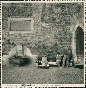 Suisse, Montreux, Pique nique sur un banc, 1949, Vintage silver print