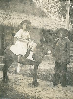 Indochine, Annam, Jeune fille sur un poney, ca.1899, Vintage silver print