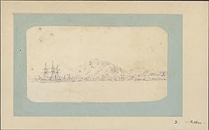 Navires marchands amarrés dans une baie, ca.1865, Vintage salt print