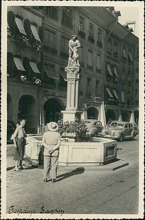 Suisse, Berne, Fontaine Samson, ca.1949, Vintage silver print