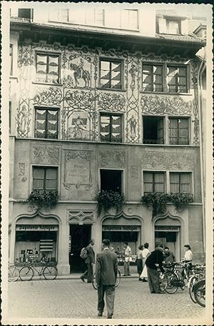 Suisse, Lucerne, Façade de maison peinte, 1949, Vintage silver print