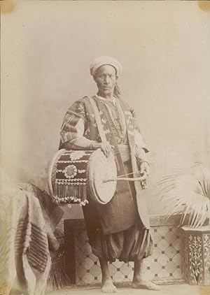 Maghreb, Musicien avec tambour, ca.1880, Vintage albumen print