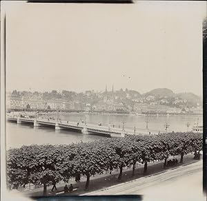 Suisse, Genève, Pont et clochers, ca.1905, Vintage citrate print