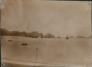 Chine, Bateaux dans un port, ca.1905, Vintage citrate print